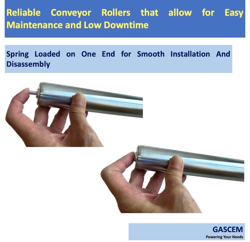 Gascem Set of 2 Durable Galvanized Steel Conveyor Rollers, each 16” in BF Length & 1.5” in Diameter | 1/4" Axle Diameter | Replacement Steel rollers for Roller Conveyor Systems, Roller Stands - Image 4